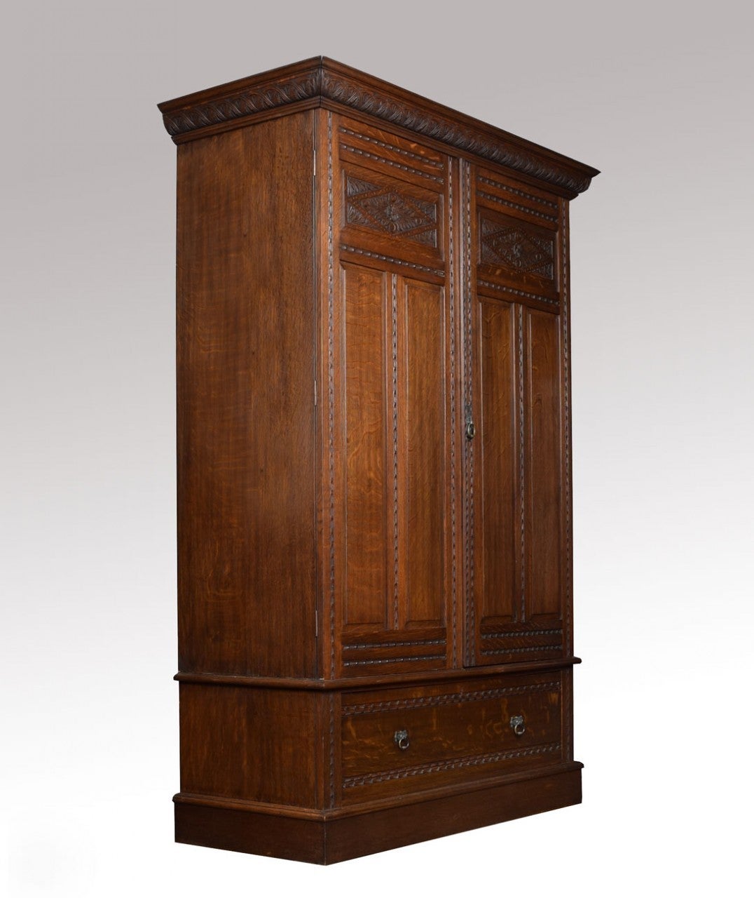 Edwardian Carved Oak Two-Door Wardrobe