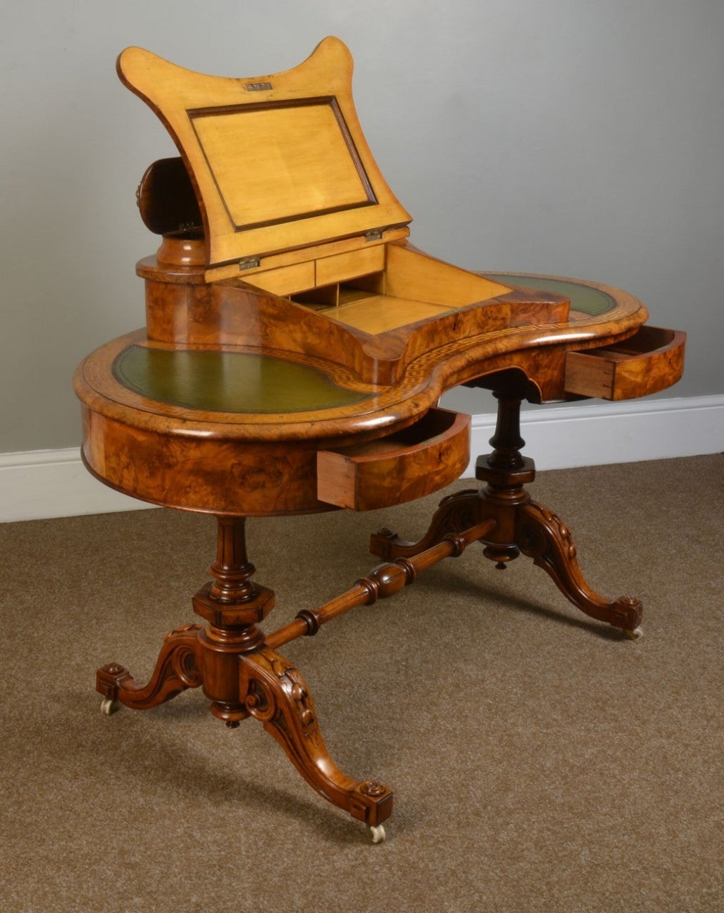Early Victorian Walnut Writing Desk For Sale at 1stdibs