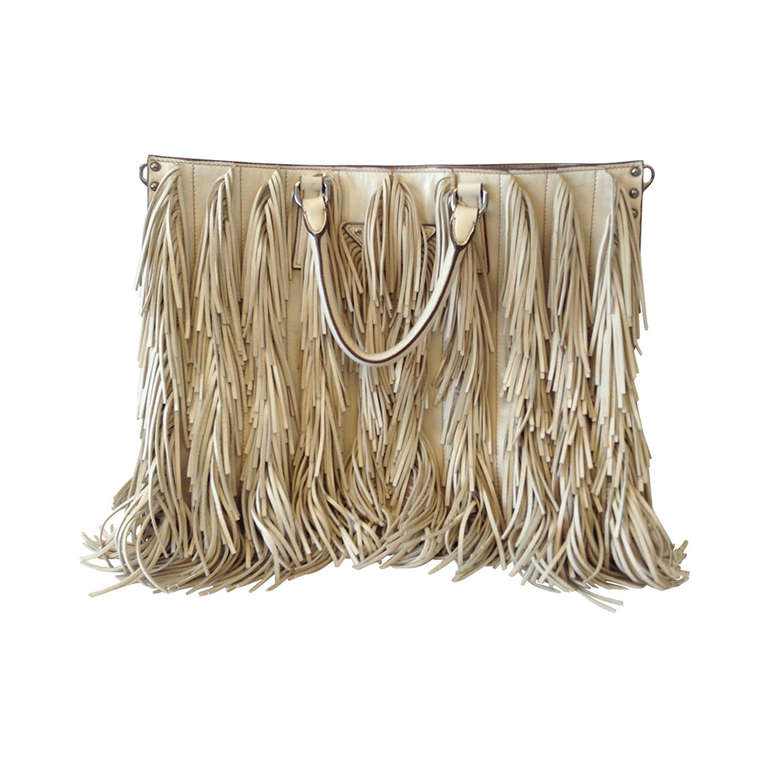 2011 - Prada Ivory Runway Fringe Leather Tote