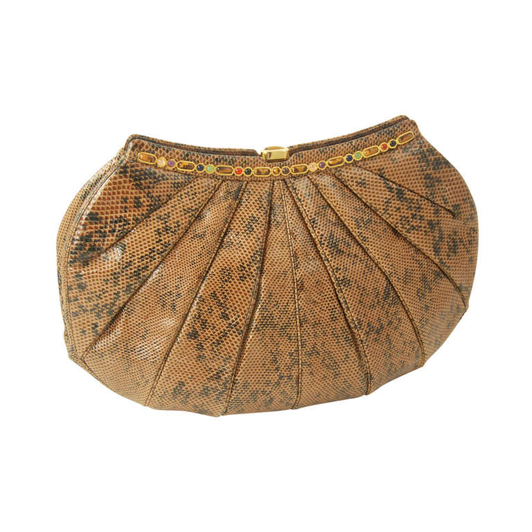 1980s Judith Leiber Karung Clutch with Semi-Precious Stone Frame For Sale