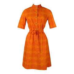 Vintage 1970 Orange Cotton Print Marimekko Dress