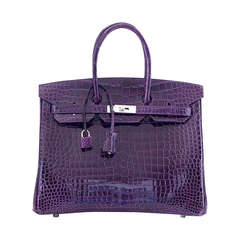 HERMES BIRKIN 35 jewel toned Amethyest Porosus Crocodile Palladium