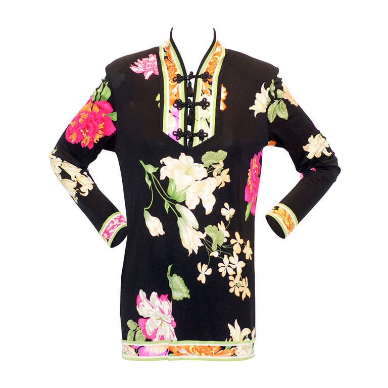 Leonard Silk Jersey Tunic with Chinese Frog Closures For Sale