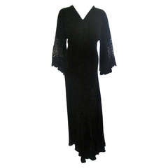1930s Bias Cut Gown With Cutout Sleeves