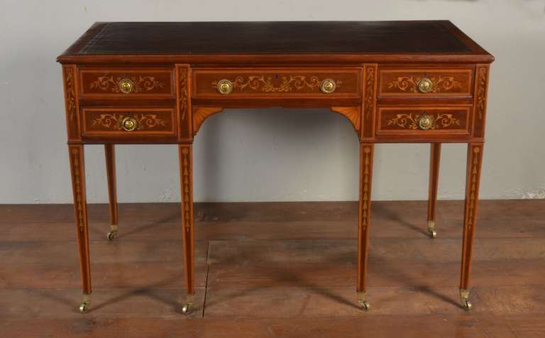 Mahogany Satinwood Banded and Marquetry Desk by Edwards & Roberts 1