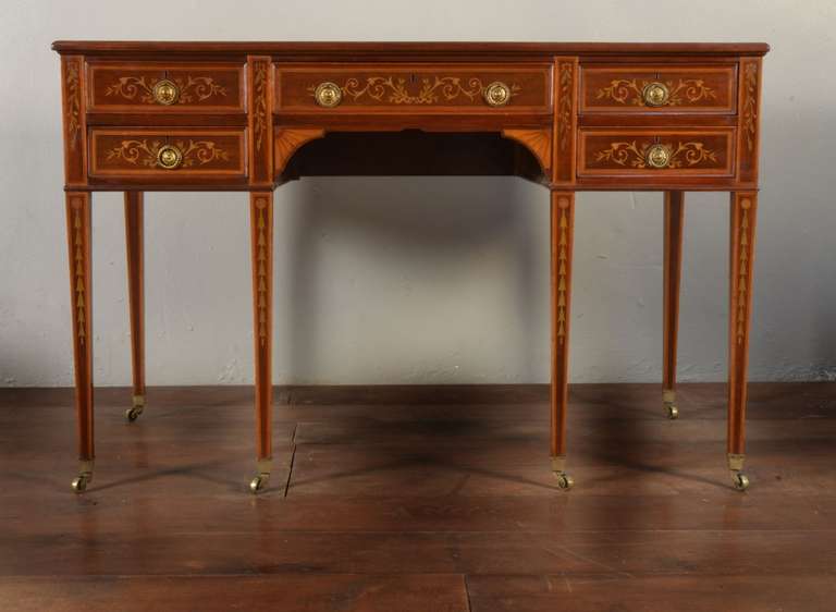 Mahogany Satinwood Banded and Marquetry Desk by Edwards & Roberts 2