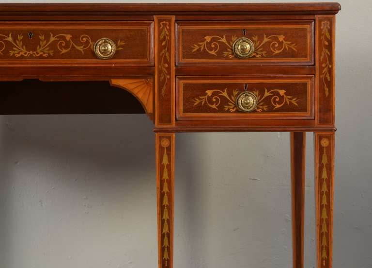 Mahogany Satinwood Banded and Marquetry Desk by Edwards & Roberts 3