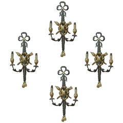 Antique Set of Four Twin-Arm Painted Wall Lights