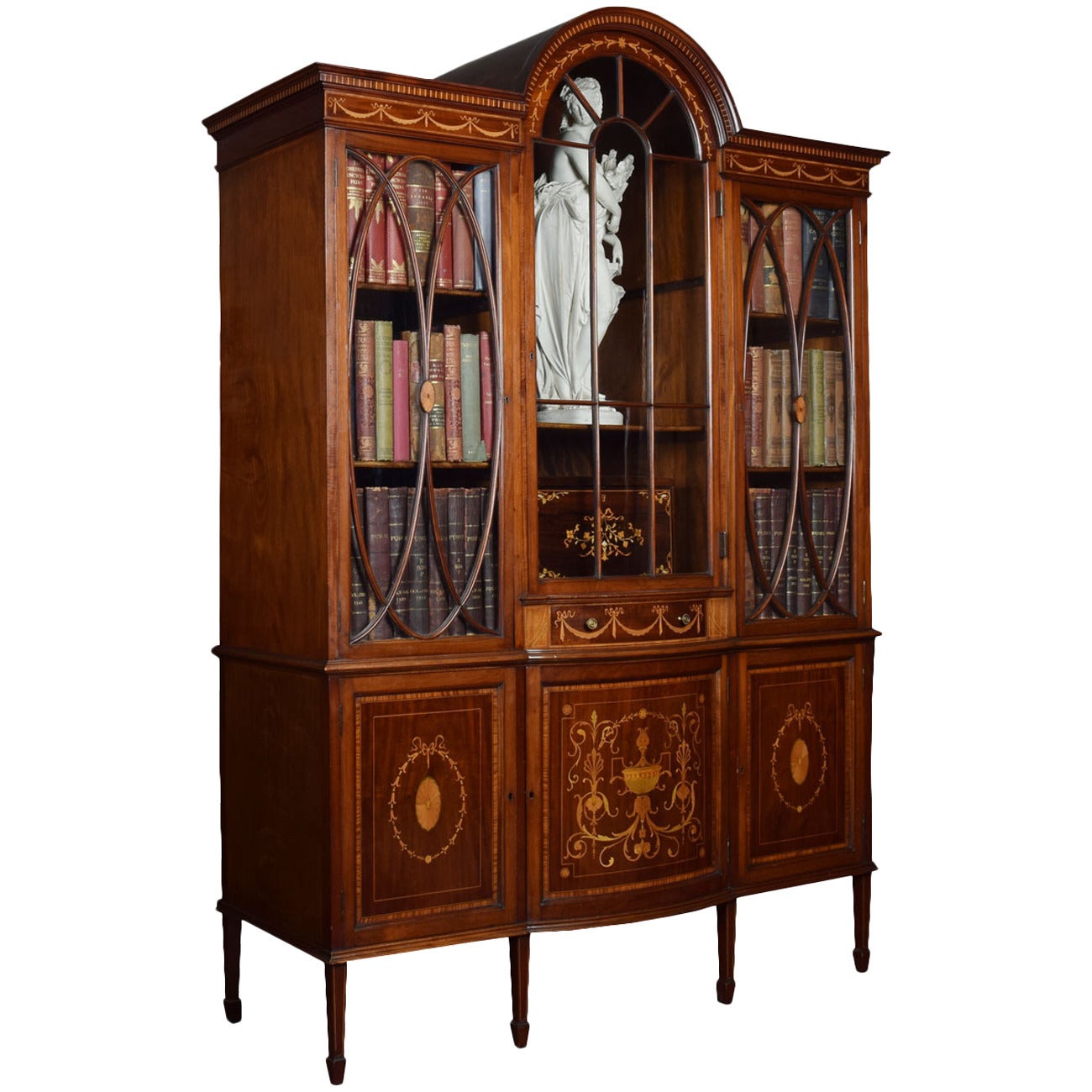 Late 19th Century Sheraton Revival Mahogany Inlaid Display Cabinet Bookcase
