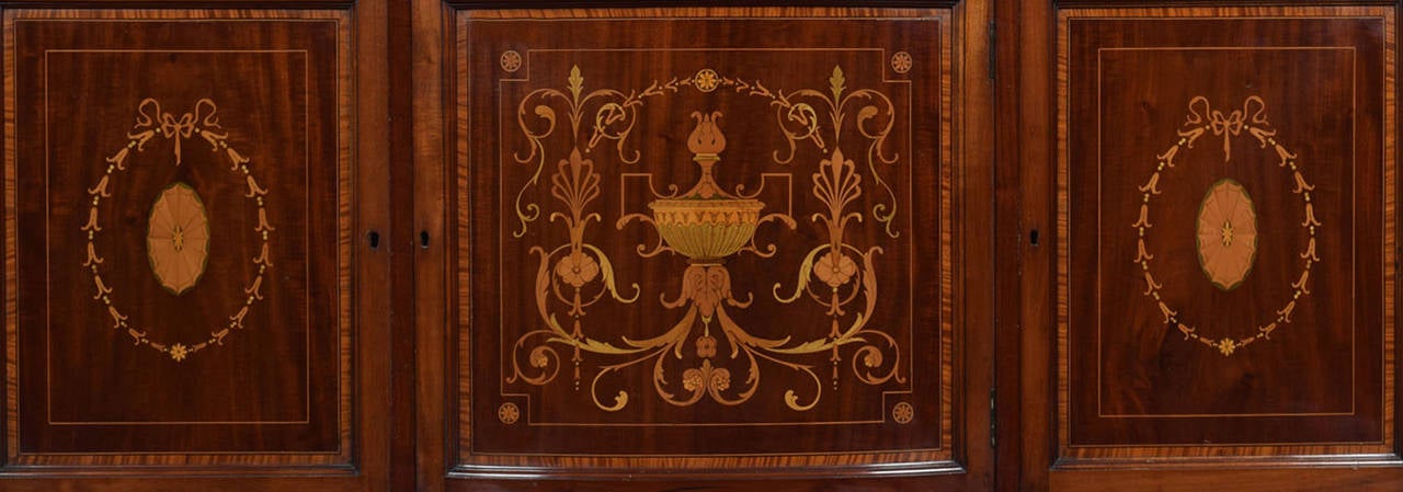 English Late 19th Century Sheraton Revival Mahogany Inlaid Display Cabinet Bookcase