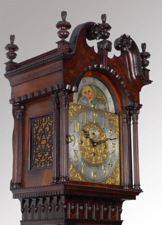 English Chippendale Revival Mahogany Exhibition Clock