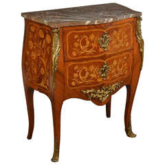 Antique French Kingwood, Marquetry and Marble Topped Commode