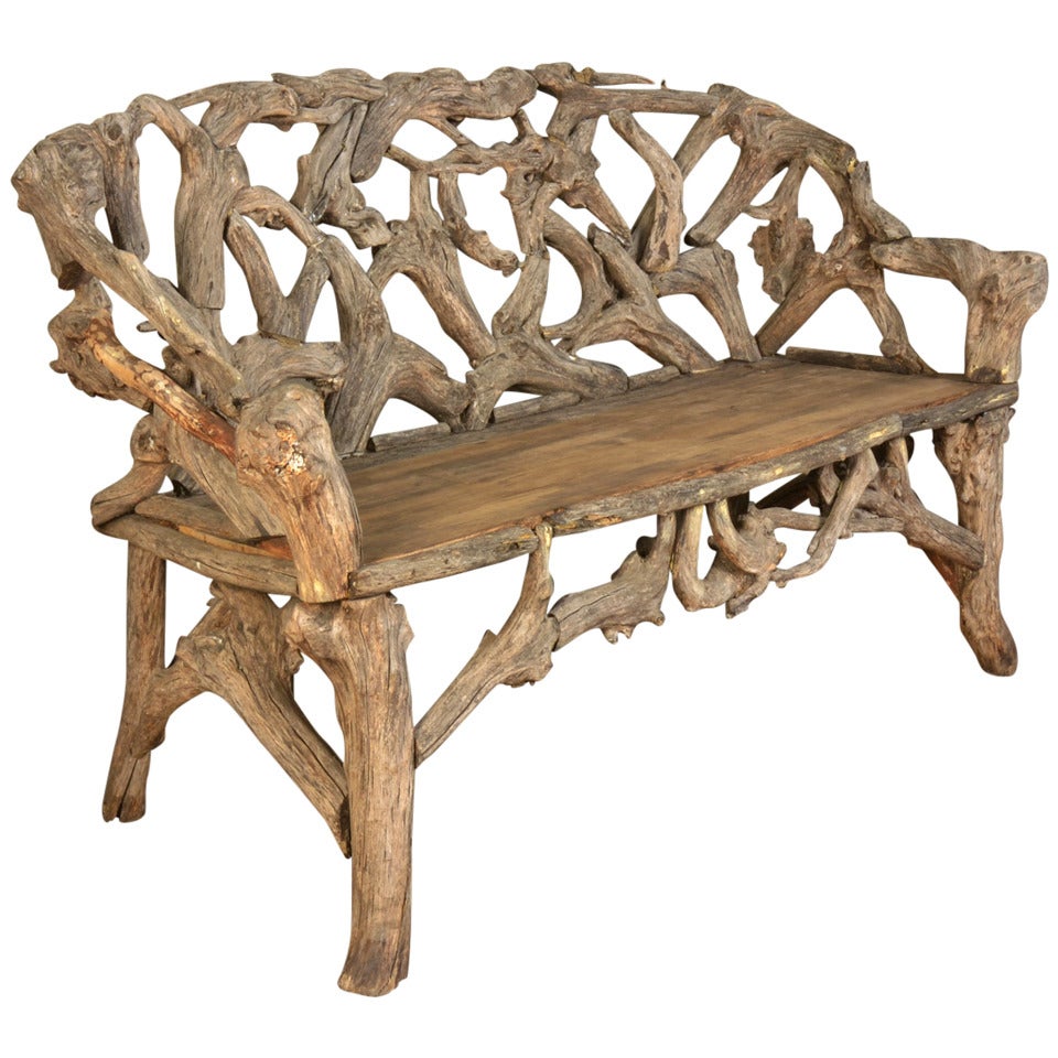 Gnarled Wood Garden Seat, Late 20th Century