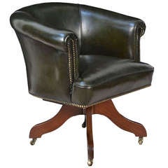 Art Deco Green Leather Upholstered Revolving Office Chair