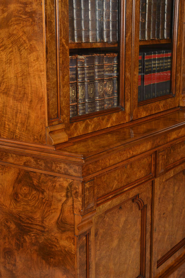 19th Century Victorian Two Door Burr Walnut Bookcase