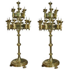 Antique Large Pair Of Victorian Gothic Floor-standing Candelabras