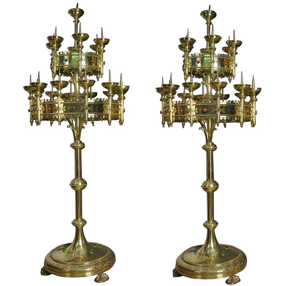 Large Pair Of Victorian Gothic Floor-standing Candelabras