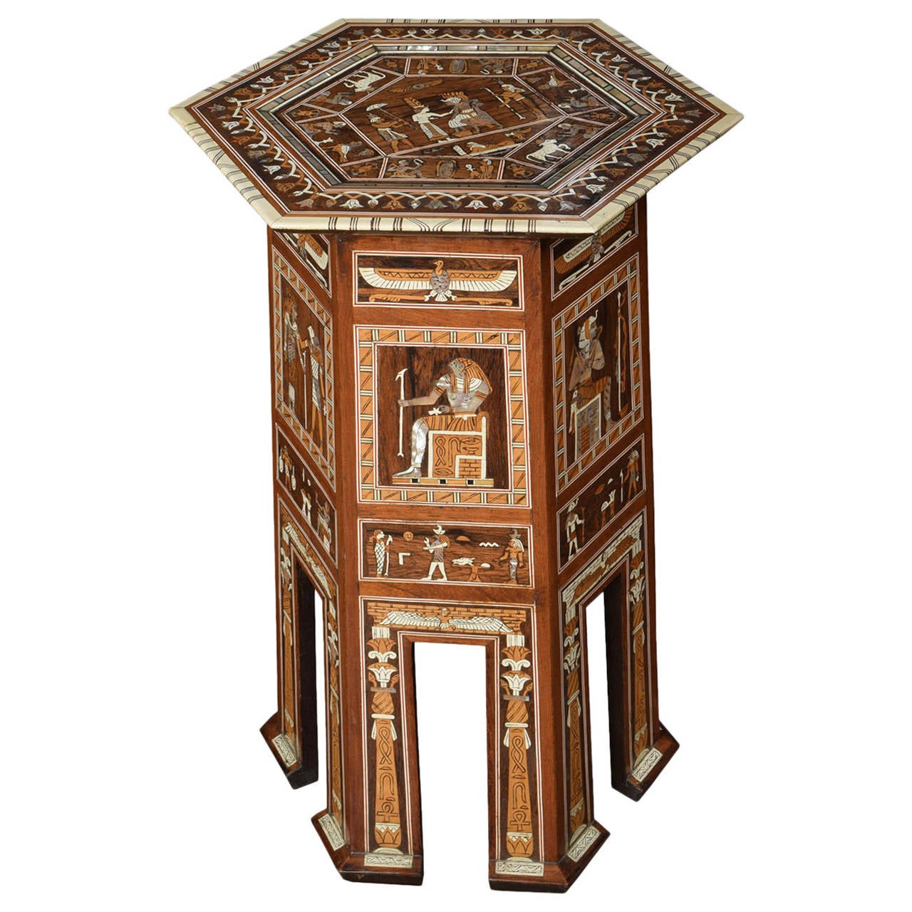 19th century Egyptian hexagonal inlaid pedestal table at 1stDibs