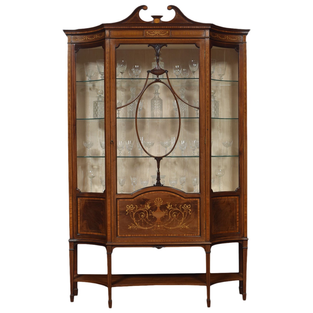 Late 19th Century Mahogany Sheraton Revival Inlaid Display Cabinet