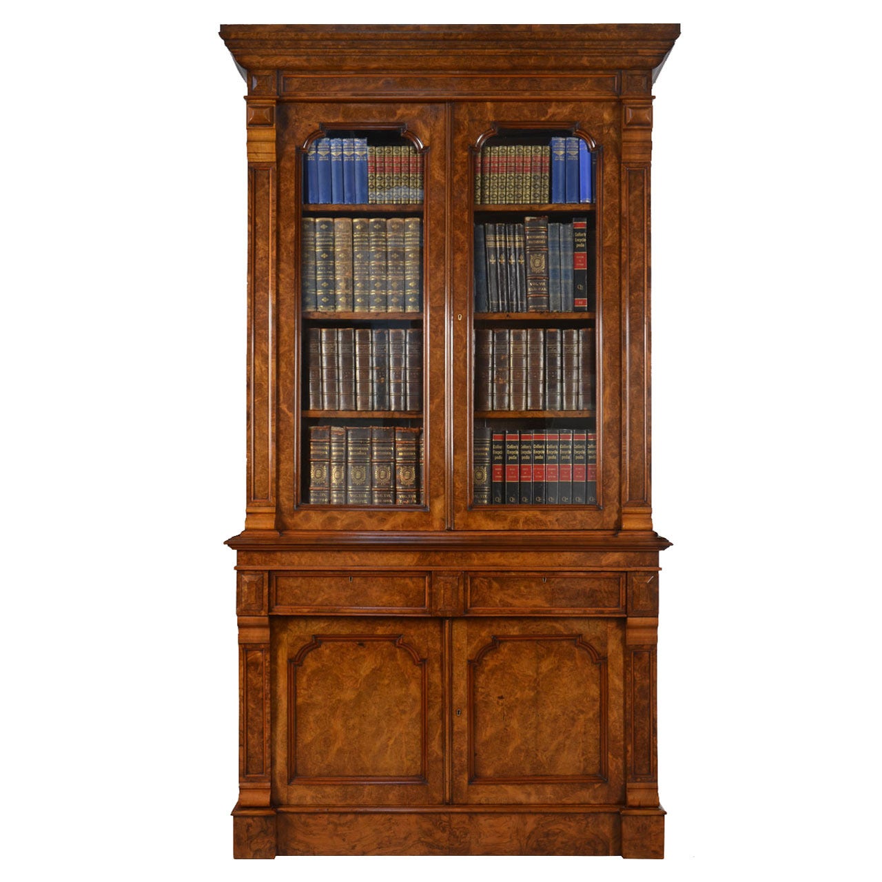 Victorian Two Door Burr Walnut Bookcase