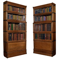 Near Pair of Oak Globe Wernicke Five-Section Bookcases