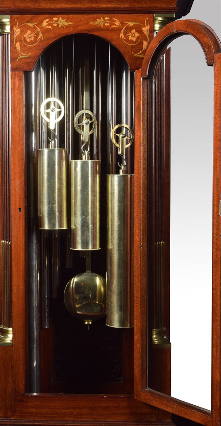 Edwardian Mahogany Inlaid Tubular Chiming Longcase Clock In Excellent Condition In Cheshire, GB