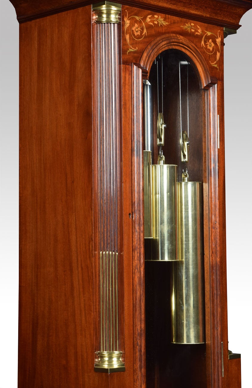 Edwardian Mahogany Inlaid Tubular Chiming Longcase Clock 1