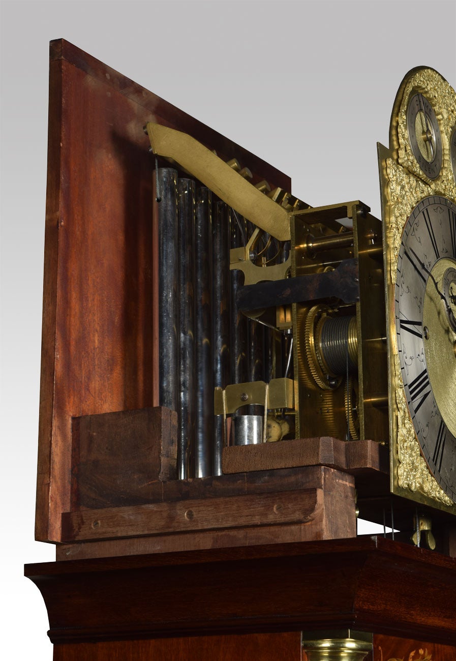 Edwardian Mahogany Inlaid Tubular Chiming Longcase Clock 2