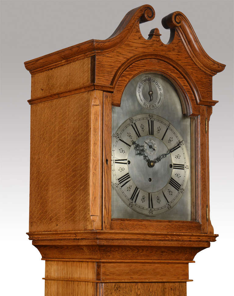 Victorian Oak Eight Day Musical and Quarter Chiming Long Case Clock In Excellent Condition In Cheshire, GB