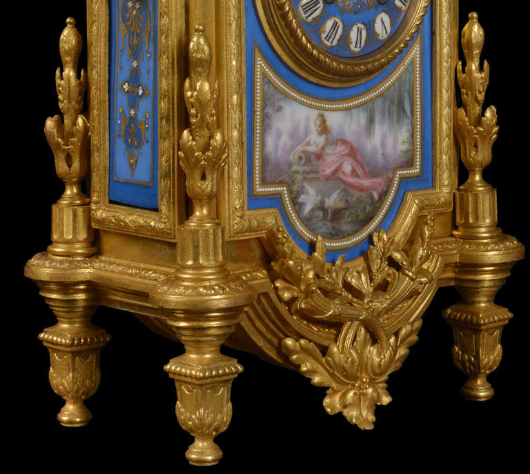 French Gilt Metal and Porcelain Mantle Clock 1