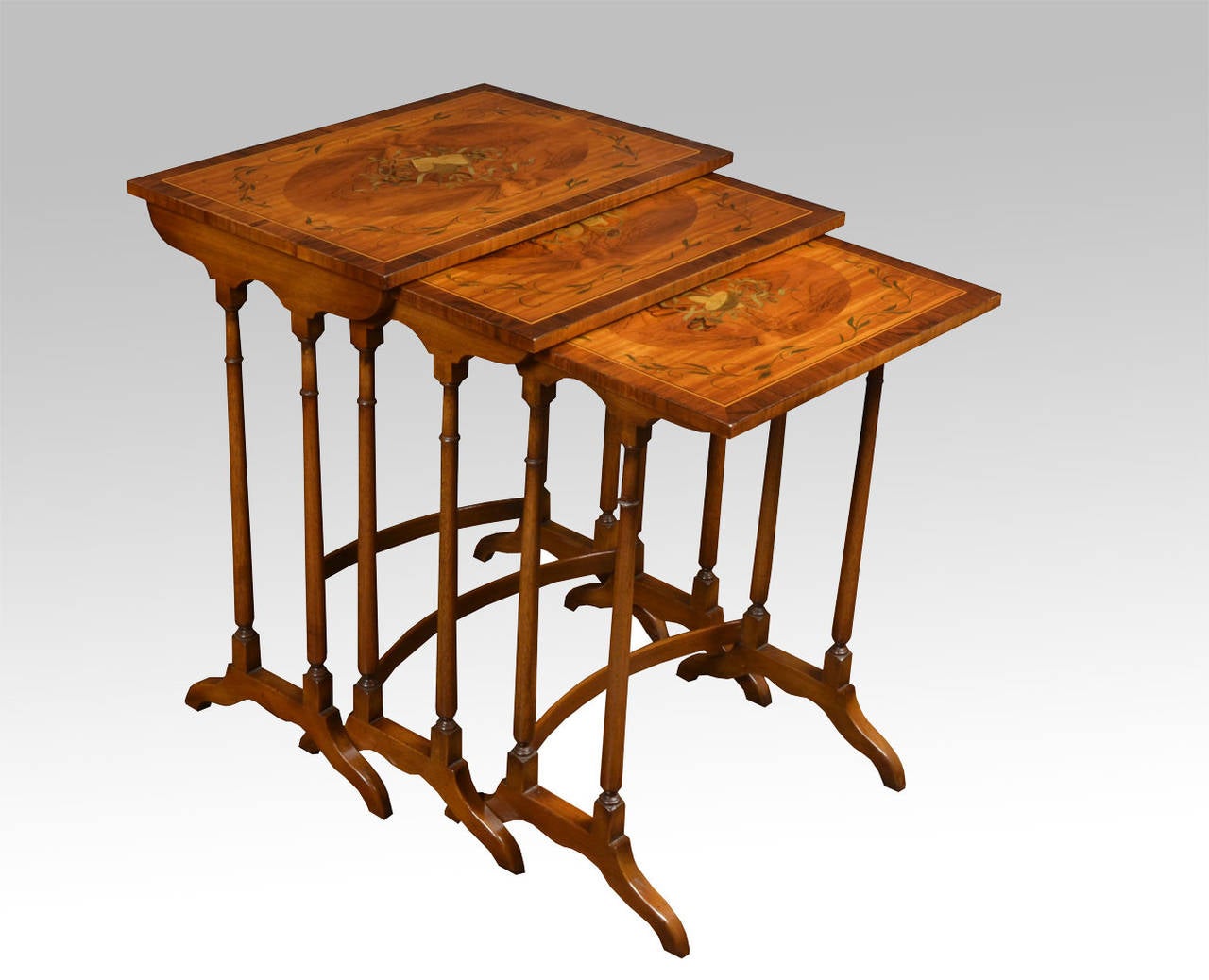 Nest of Three Sheraton Revival Satinwood Tables