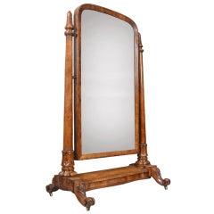 Antique Victorian Burr Walnut Cheval Mirror