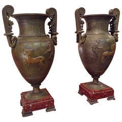 Pair of 1880 Period "A L'Antique" Neoclassical Vases