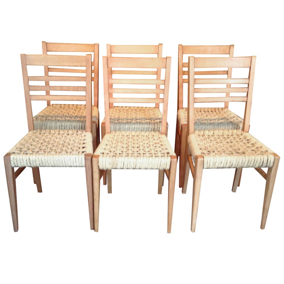 Set of Six Audoux-Minet Chairs circa 1960