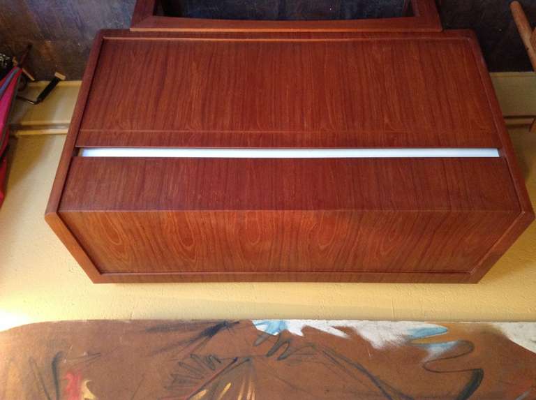 French Dry Bar Hifi Case Piece in Teak Wood circa 1970 For Sale