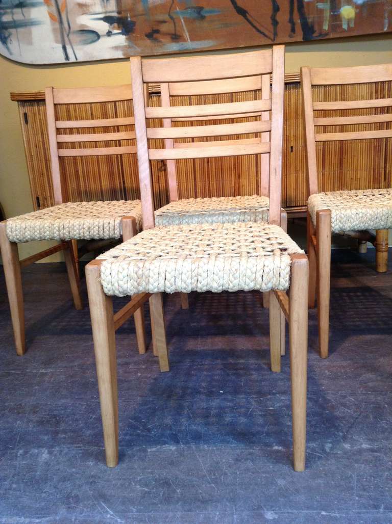 French Set of Six Audoux-Minet Chairs circa 1960