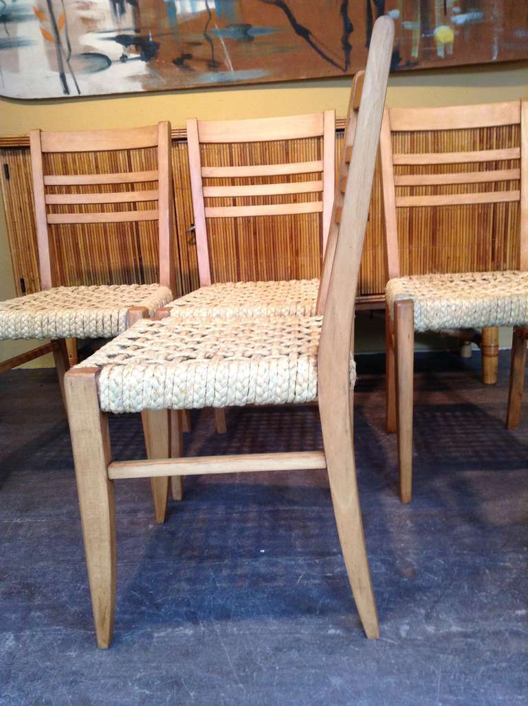 Set of Six Audoux-Minet Chairs circa 1960 In Fair Condition In Saint-Ouen, FR