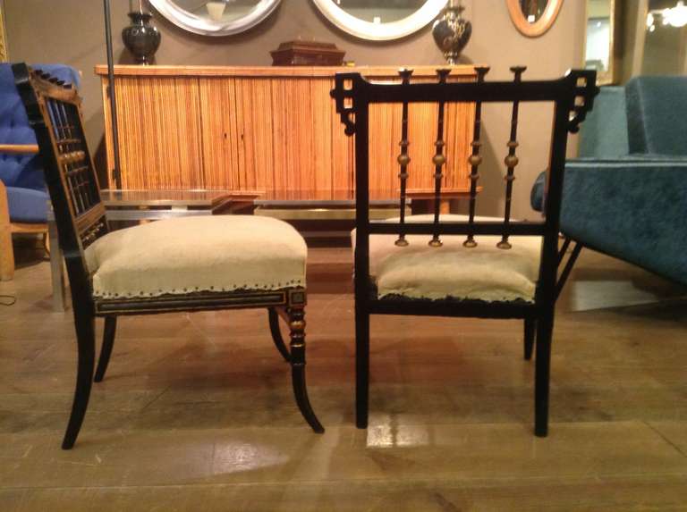 French Beautiful Pair of Napoleon III Chauffeuse Chairs