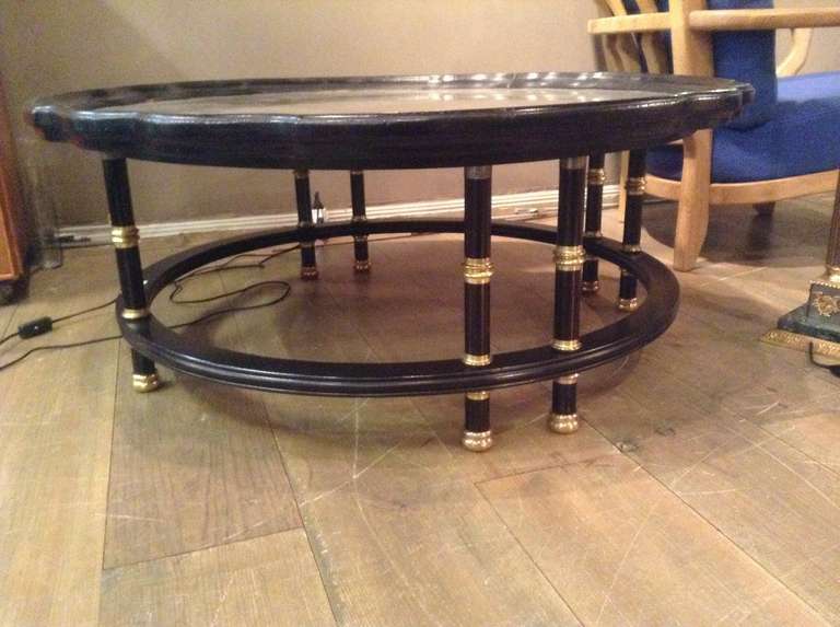 French 1960's Wood and Brass Coffee Table For Sale