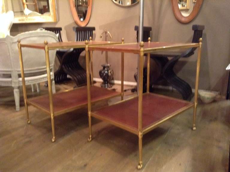 Beautiful Pair of Side Tables on Wheels Louis XVI Style circa 1950