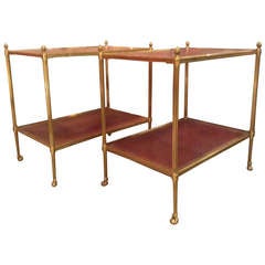 Vintage Beautiful Pair of Side Tables on Wheels Louis XVI Style circa 1950
