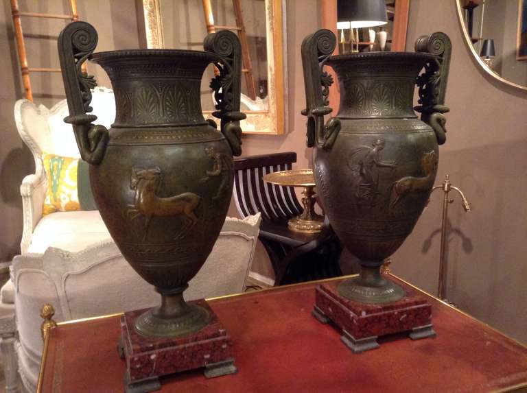Pair of 1880 Period "A L'Antique" Neoclassical Vases