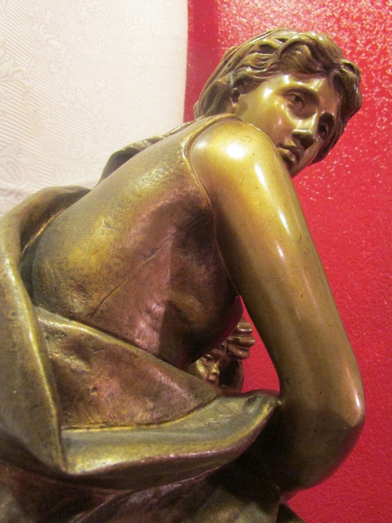 Neoclassical 19th Century Mathurin Moreau Big Bronze Sculpture Swing Base Hors Concours