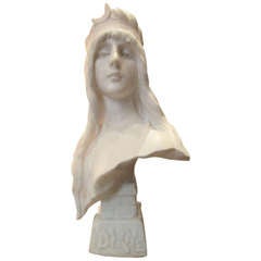 1900s Art Nouveau Modern Style Marble Bust of Diane by Villanis Statue Sculpture