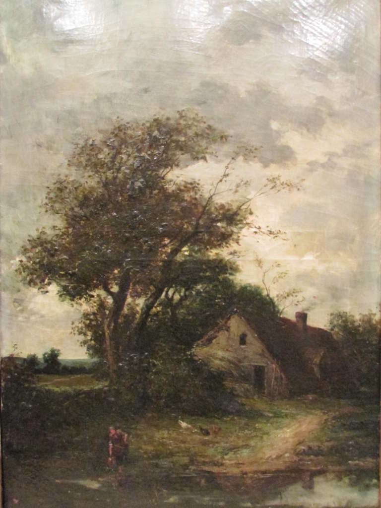 XIXth century painting 
oil on canvas 
Barbizon school 
signed Huet ? Anet ?
french pastoral scenery
very good quality of execution
dimensions with the frame 98 cm x 74.5 cm
very good condition
shipping free from france delivred within 12