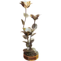 Authentic Vintage 1970 Copper Lamp Or Floor Lamp Flowers Murano Glass