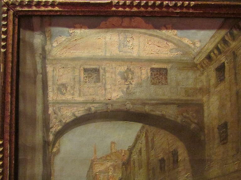 Italian original 1922 painting luigi moretti view of bridge of sighs venezia venice For Sale