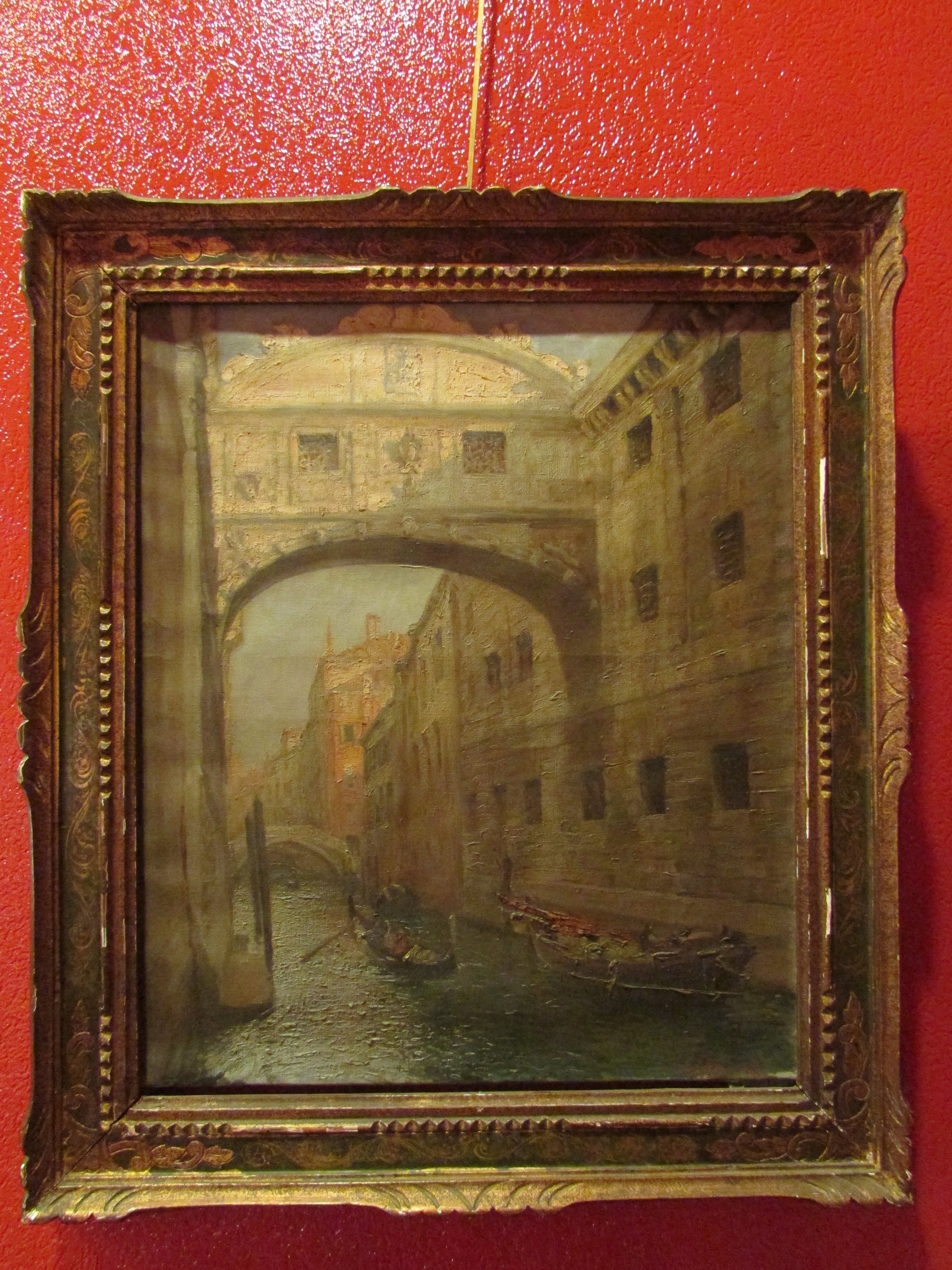 original 1922 painting luigi moretti view of bridge of sighs venezia venice For Sale