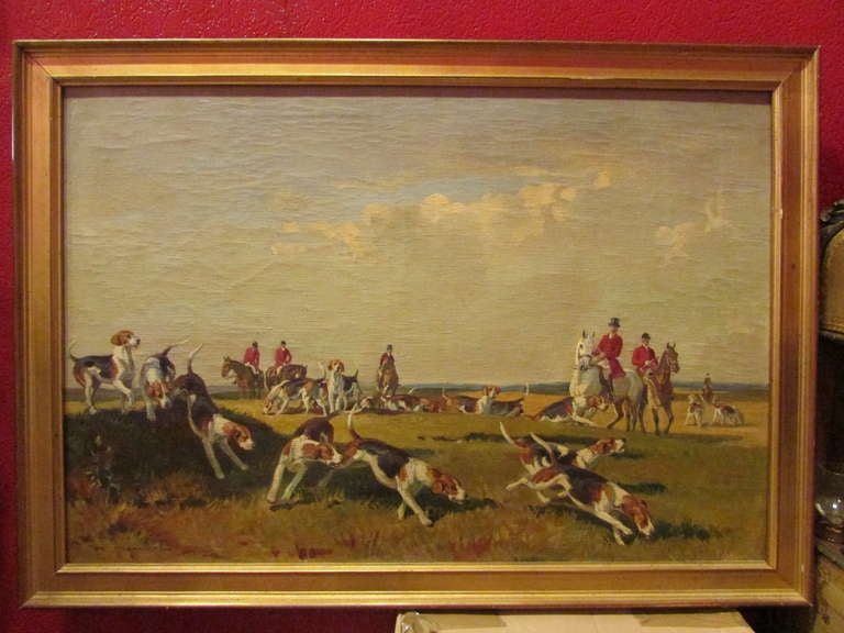 original painting signed de marcillac
XIX th century
representing a fox hunting
oil on canvas
very nice quality of anatomic painting
shipping cost 150 euros from france with the frame
free without the frame
delivred within 20 days