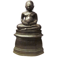 authentic asiatic primitive bronze sculpture bouddha laos 16th century